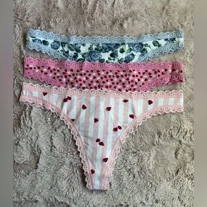 Victoria’s Secret Girls' Floral & Heart Cotton Bikini Panties - Pack of 3